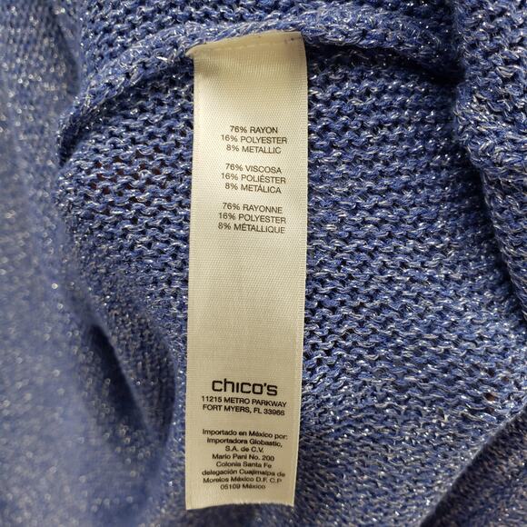 Chico's Women's Blue Tilly Shine Open Knit Metallic Cardigan Size 3 - Picture 9 of 13